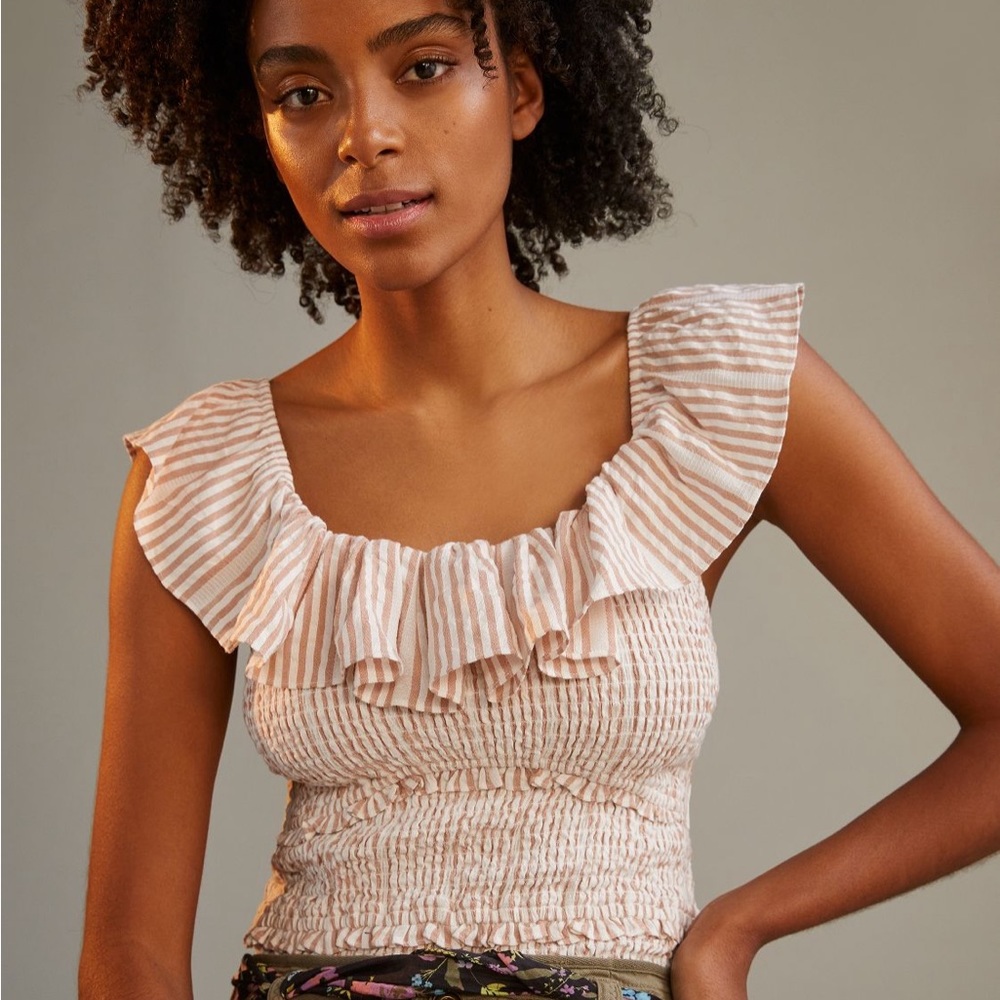 ✨ Anthropologie Ruffle Smocked Blouse Sz 1X - Picture 1 of 9